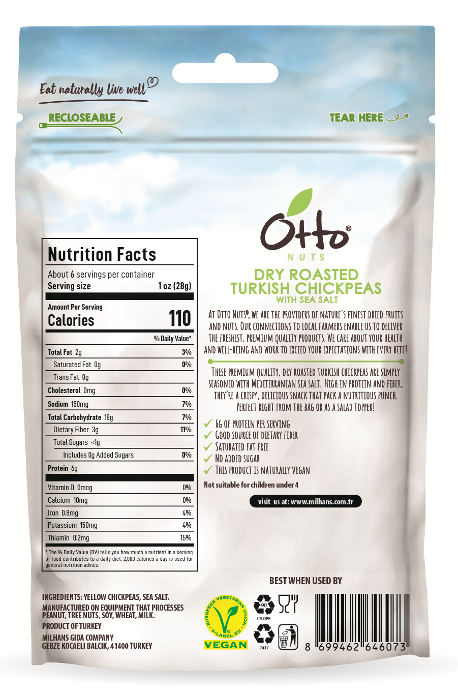 Dry Roasted Turkish Chickpeas with Sea Salt 5.5 oz. (156g)