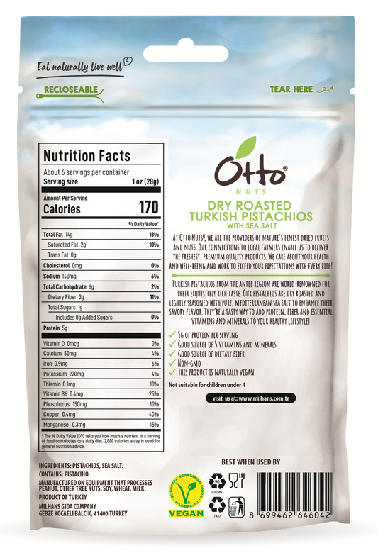 Dry Roasted Turkish Pistachios with Sea Salt 5.5 oz. (156g)