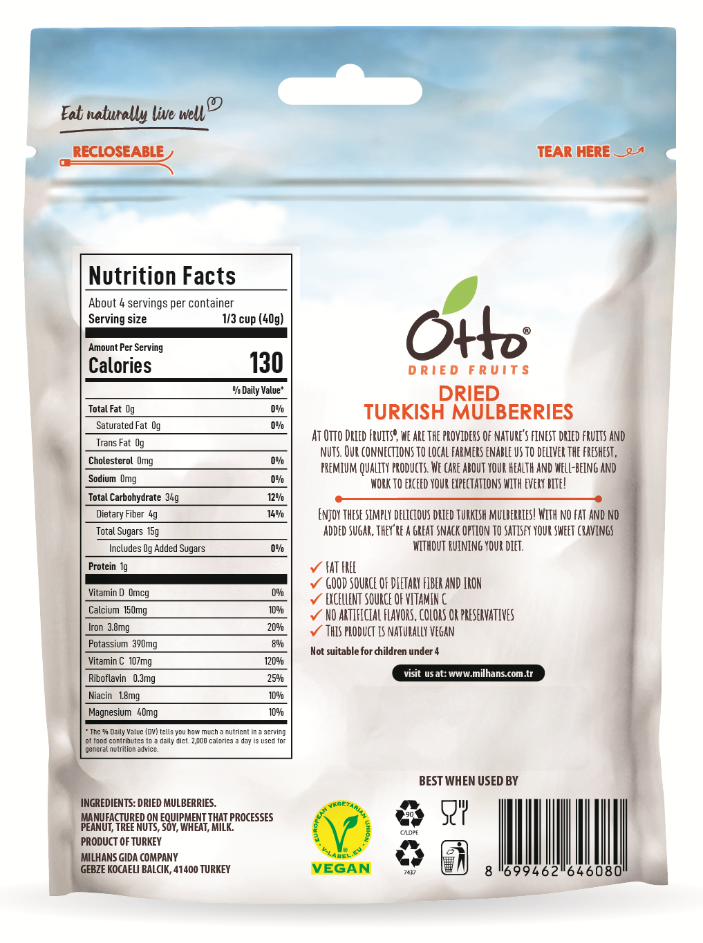 Dried Turkish Mulberries 8 oz. (227g)